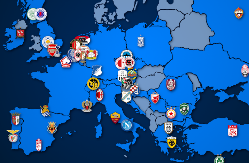 Landkarte: Europa League Teilnehmer 2020/21