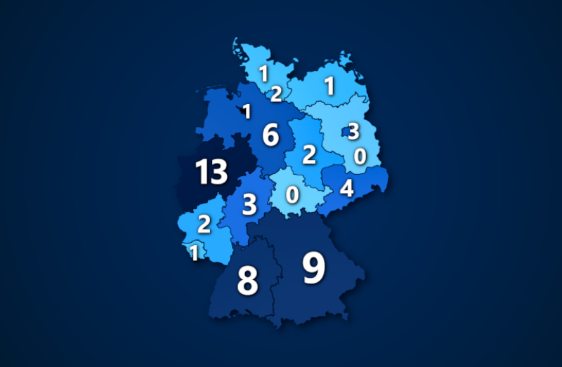 Mannschaften in den Profiligen nach Bundesländern 2021/22